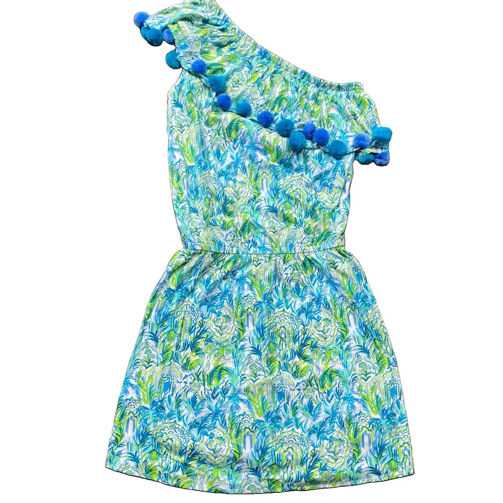 Lilly Pulitzer Idara Mini Romper XXS Green Blue Shorts Pom-Pom Resort Cruise - Picture 2 of 9